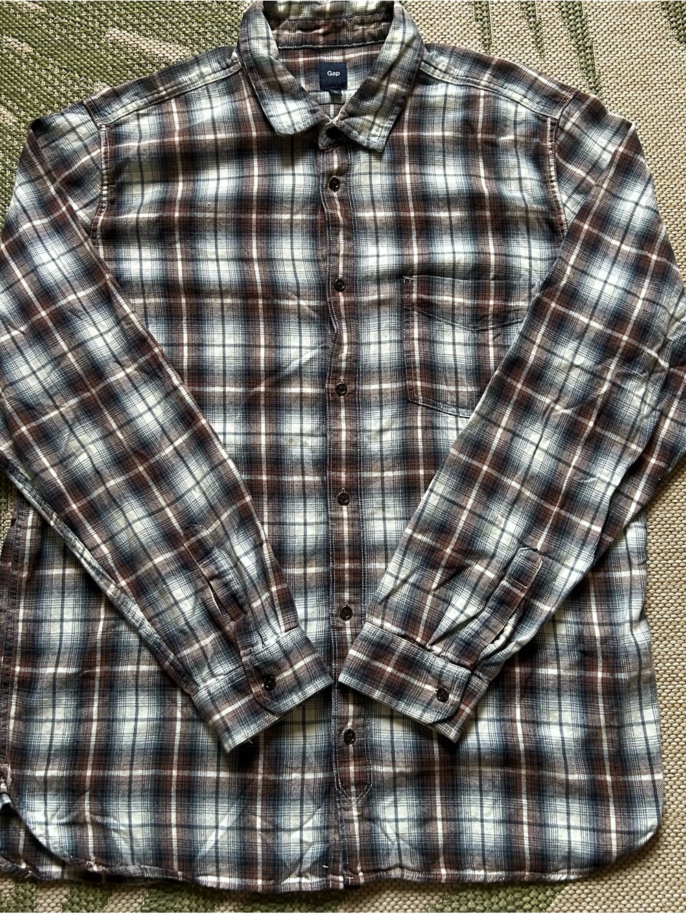 Gap Men's Brown, Gray and Cream Plaid Flannel Button-Up Shirt size XL